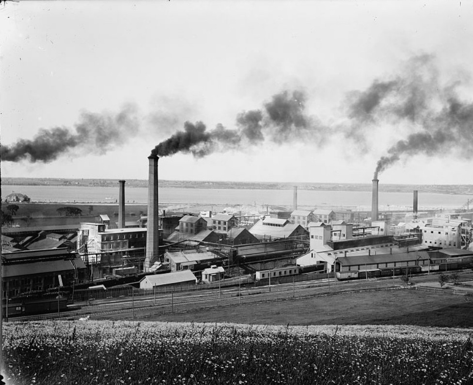 Historic overview of the Solvay Process Company industrial works in Solvay, New York, photographed between 1890 and 1901